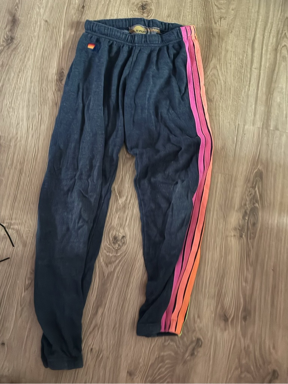 Aviator Nation Navy Track Pants with Pink & Orange Stripes